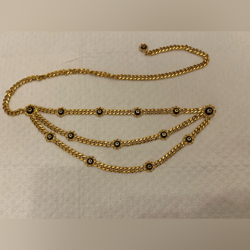 St John gold Chain Belt with black signature medallions